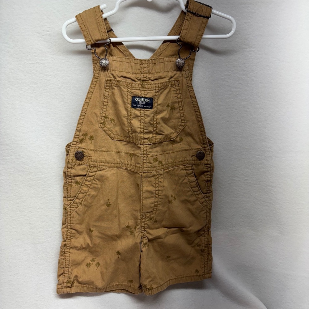 OshKosh B'gosh Kids Brown Palm Tree Print Shortall Overalls‎ Size Toddler